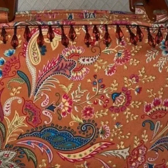 Talbots Purse Paisley faux Tortoise Shell handles & Beads - Picture 4 of 13